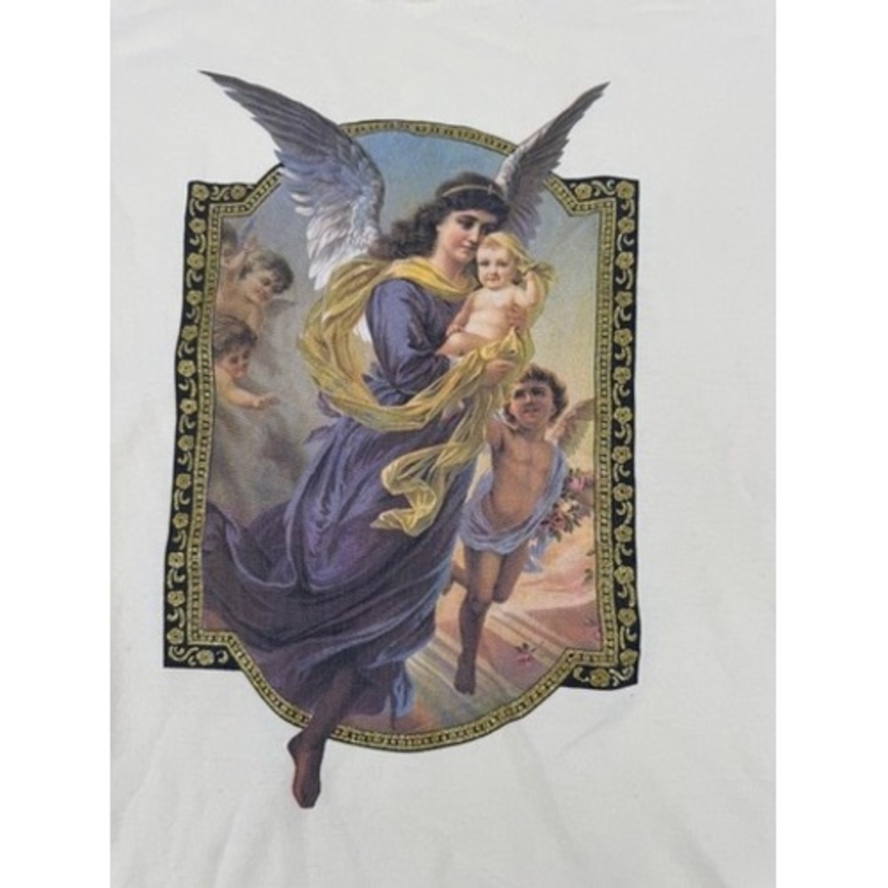 Single Stitch Fruit of the Loom Graphic Tee Mens XL Cream Angel Cherub Gold USA